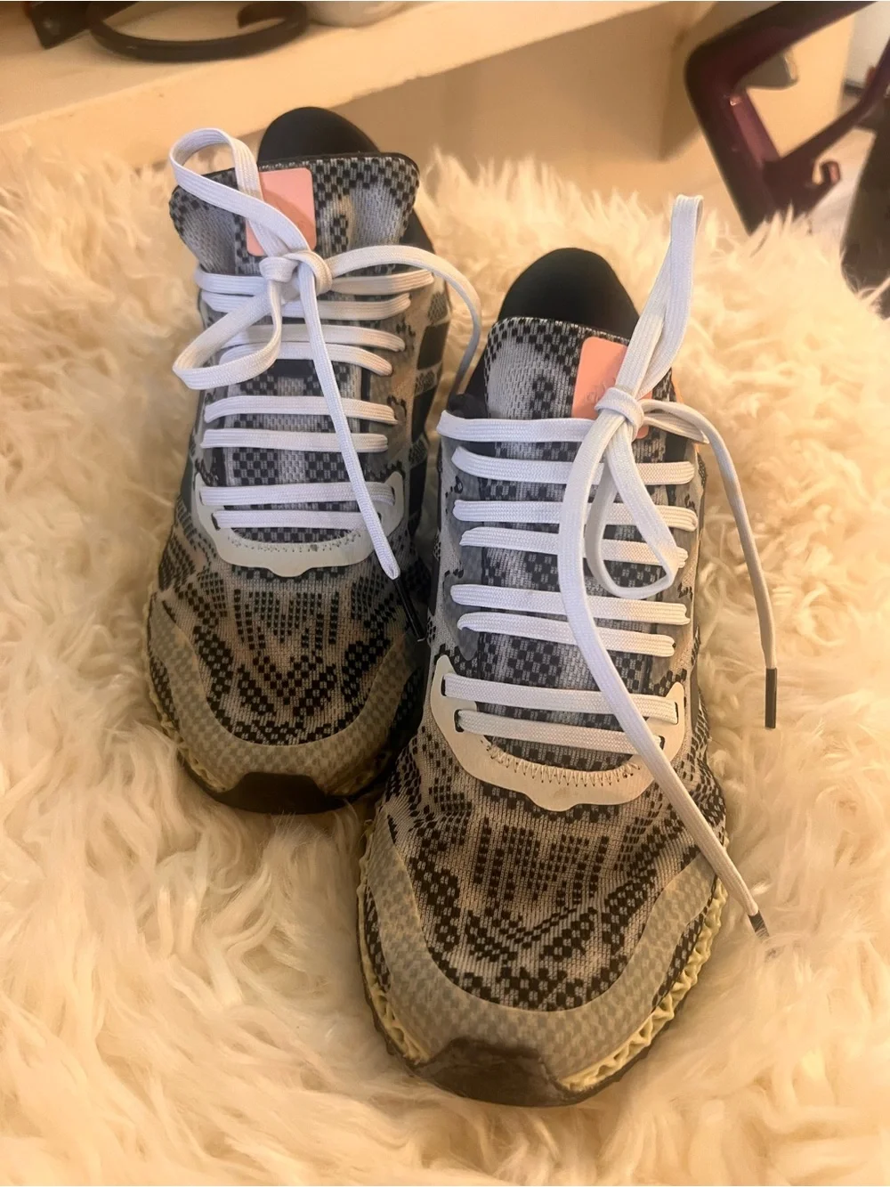 Adidas Grey & Black Knit Running Sneakers with Orange Accents